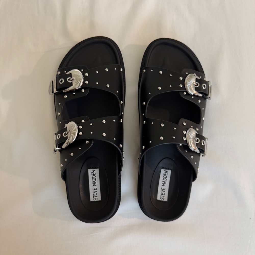Steve Madden Black Studded Slide Sandals